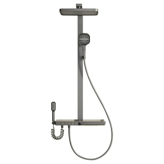 Thermostatic Shower Combo Set with Shampoo Shelf, Four Functions Shower Faucet Set with Rough-in Valve