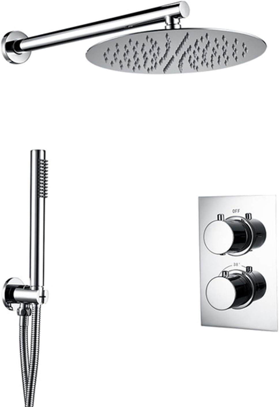 12 Inch Rainfall Shower System | Wall Mounted Bathroom Shower Set With Handheld & 60 Inch Hose | Polished Chrome High Pressure Combo
