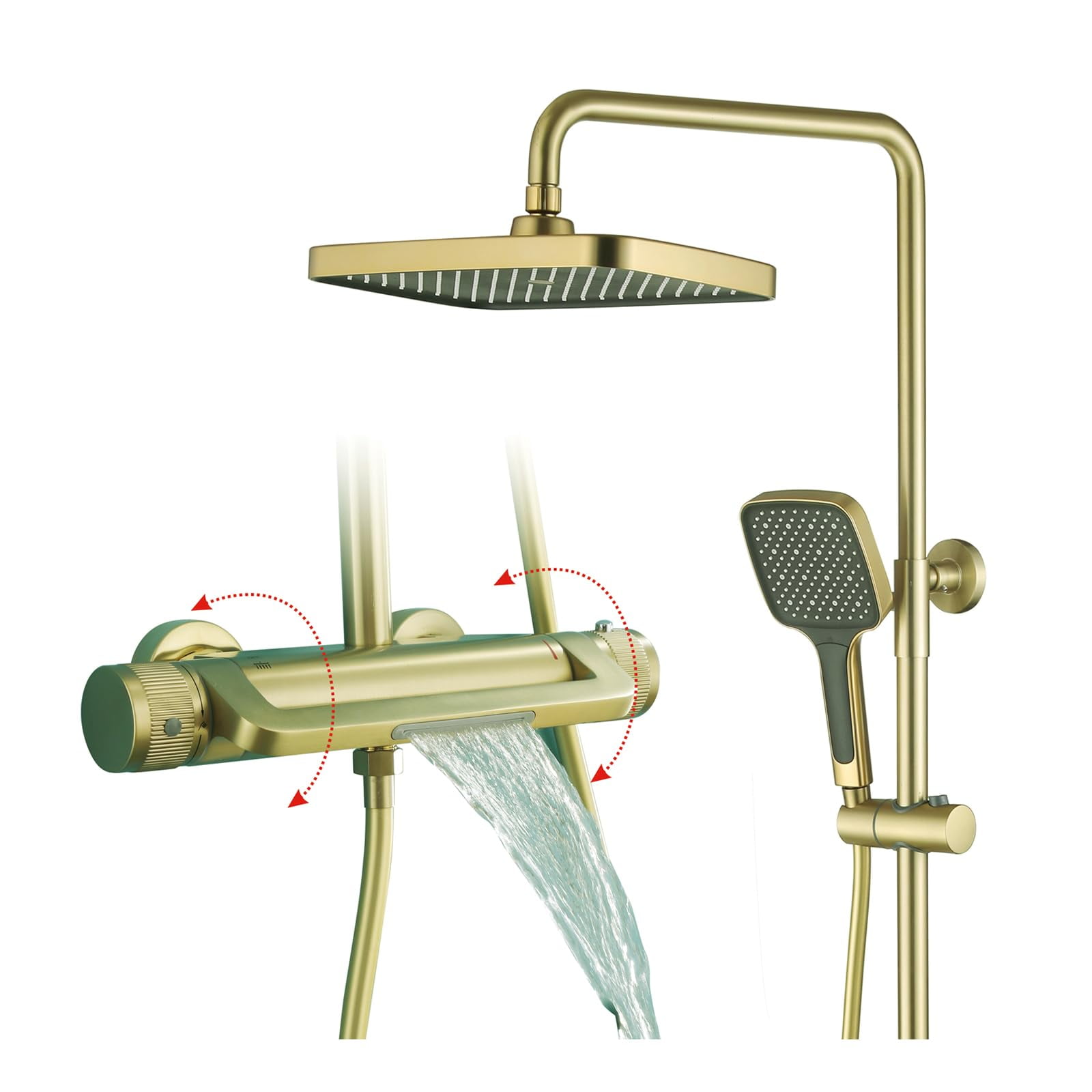 Thermostatic Shower System, Brushed Gold Shower Faucet Set Complete 3 ...