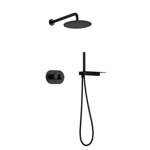 Thermostatic Shower System with Shelf, Shower Combo Set with Rough-in Valve