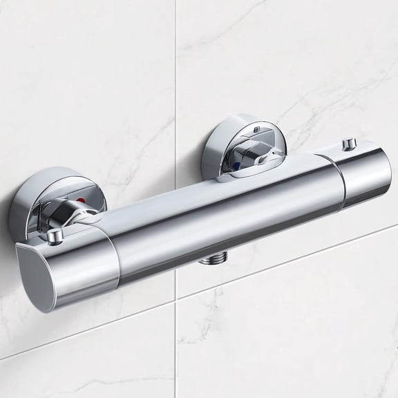 Thermostatic Shower Valve, Intelligent Temperature Control Chrome Finish Brass Faucet with Stable Water Temperature for Hot and Cold Water Systems, Safety Lock at 38C