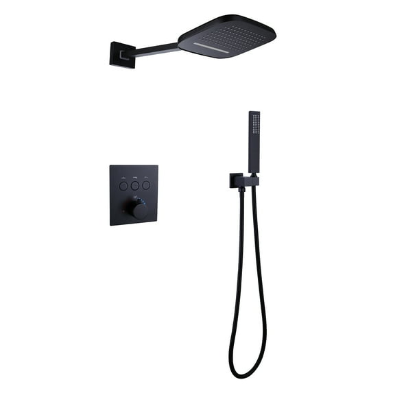 Thermostatic Three Functions Complete Shower System, 2 in One Overhead And Hand Shower with Rough-in Valve