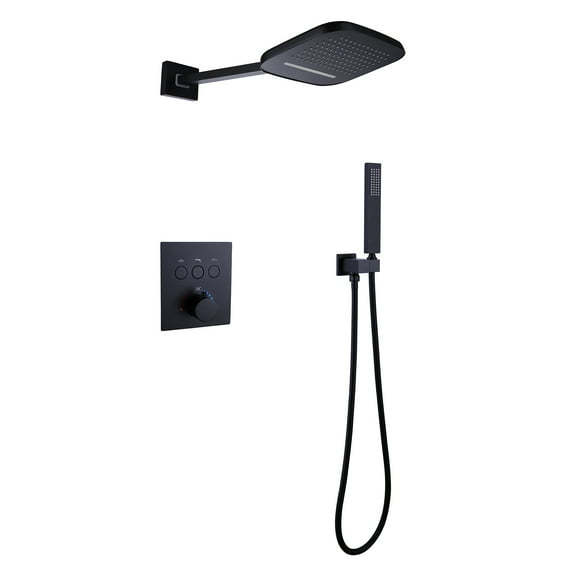 Thermostatic Three Functions Complete Shower System, 2 in One Overhead And Hand Shower with Rough-in Valve