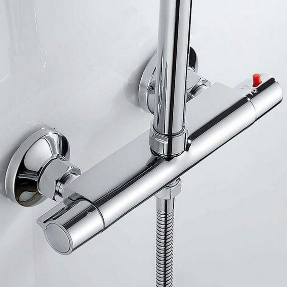 Thermostatic shower mixer, 2 outlets, top and bottom, chrome plated brass, bathroom bathtub anti burn mixer