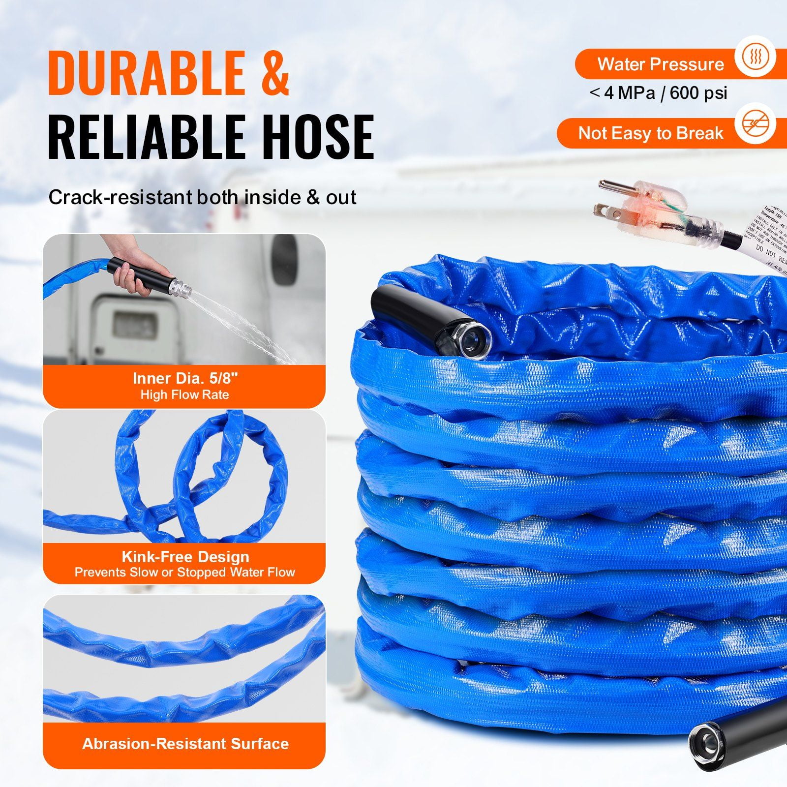Thermostatically Controlled Heated RV Water Hose 50ft, -45°F Protection