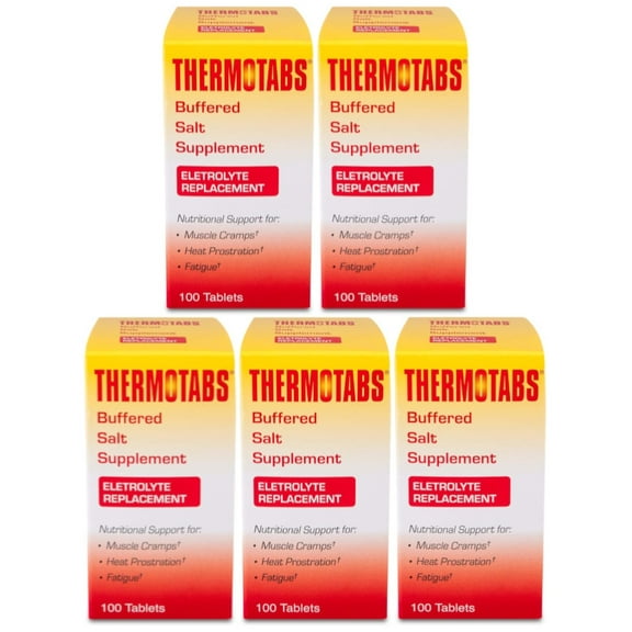 Thermotabs Buffered Salt Supplement, Electrolyte Replacement, Nutritional Support for Muscle Cramps, Heat Prostration, Fatigue, 100 Tablets - 5 Pack