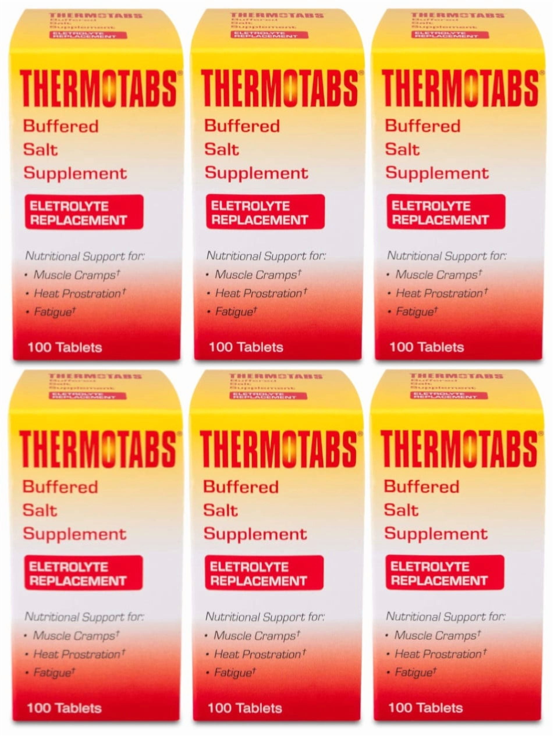 Thermotabs Buffered Salt Supplement, Electrolyte Replacement, Nutritional Support for Muscle Cramps, Heat Prostration, Fatigue, 100 Tablets - 6 Pack