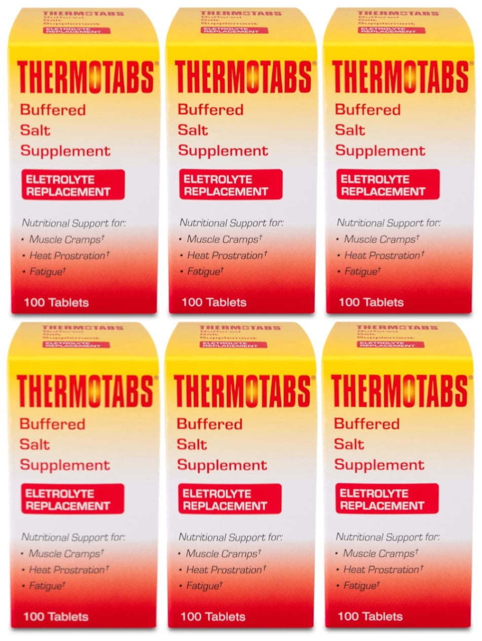 Thermotabs Buffered Salt Supplement, Electrolyte Replacement, Nutritional Support for Muscle Cramps, Heat Prostration, Fatigue, 100 Tablets - 6 Pack