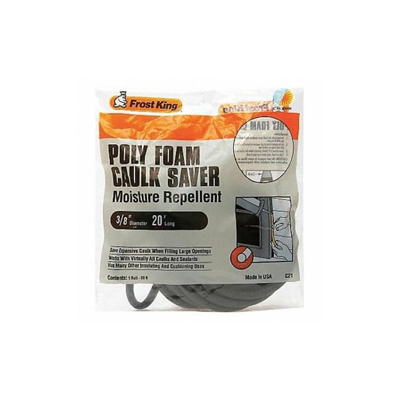 Frost King C21H Caulk Saver, 3/8 in Dia, 20 ft L, Polyfoam, Gray