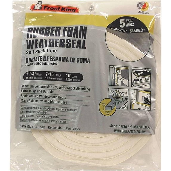 Thermwell Products 530469 Rubber Frost King Foam Tape - White - 10 ft. x 1.25 & 0.43 in.