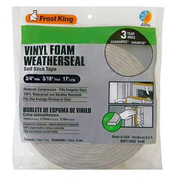 Thermwell V449H Vinyl Foam Weather-Strip Tape, Gray