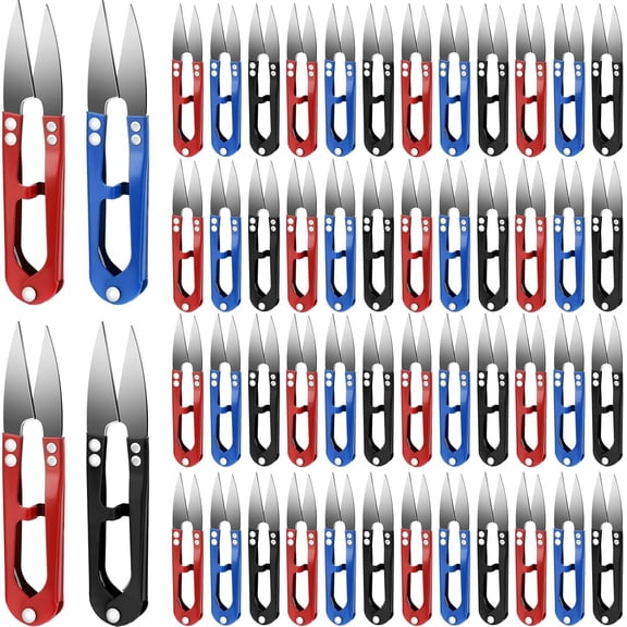 Therwen 48 Pcs 4 Inch Bonsai Pruning Scissors Thread Snips Mini Sewing Scissors U Shaped Bulk Bud and Leaves Trimmer Yarn Carbon Steel Pruners Trimmers for Gardening(Black, Blue, Red)