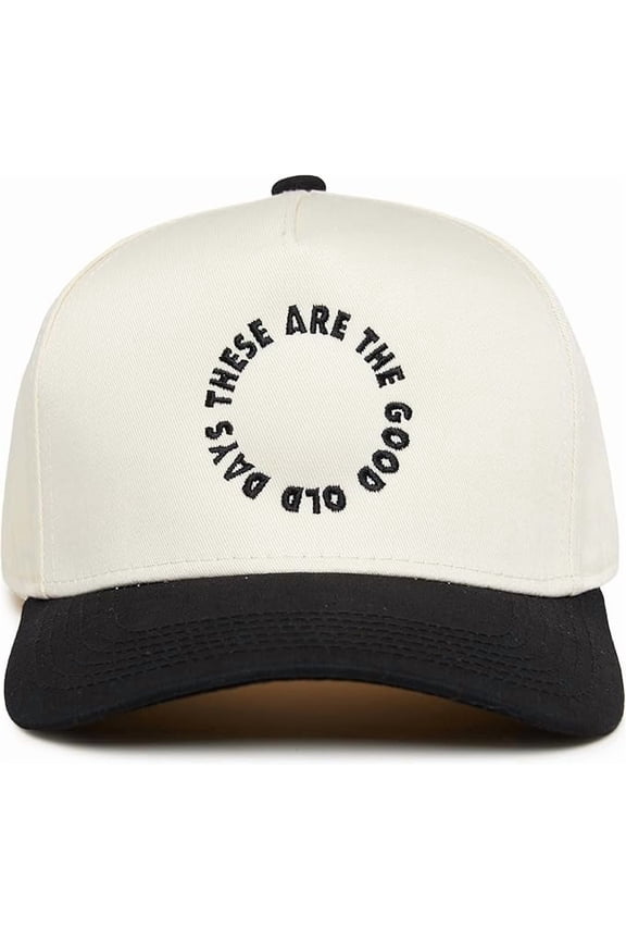 Trucker Hat – Vintage Two-Tone Snapback Baseball Cap with Embroidered Design - These Are the Good Old Days - Black/Beige