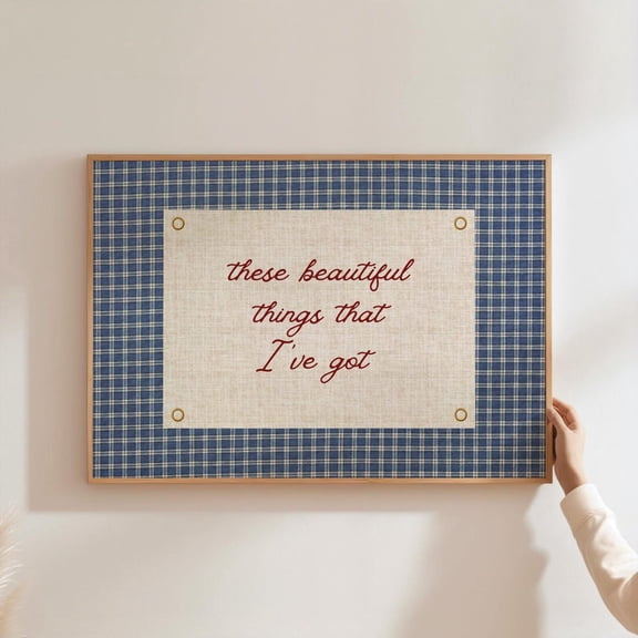 These Beautiful Things Poster Inspirational Family Wall Art Horizontal Happy Positive Quote Motivational Blue Gingham Decor Unframed Paper Print