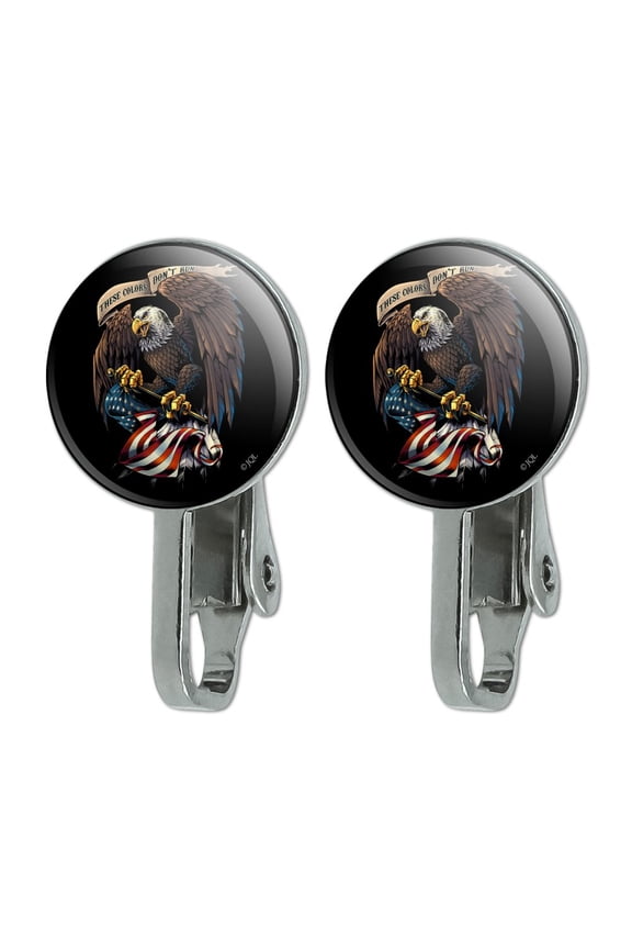 These Colors Don't Run Patriotic Eagle USA American Flag Novelty Clip-On Stud Earrings
