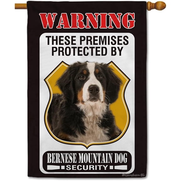 These Premises Protected by Bernese Mountain House Flag Dog Warning Welcome Yard Flag Sign Banner for Outdoor Farmhouse 28X40 Inch Double Side