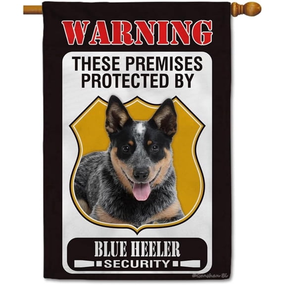 These Premises Protected by Blue Heeler House Flag Dog Warning Welcome Yard Flag Sign Banner for Outdoor Farmhouse 28X40 Inch Double Side