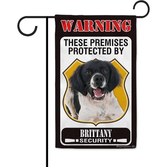 These Premises Protected by Brittany Garden Flag Dog Warning Welcome Yard Flag Sign Banner for Outdoor Farmhouse 12.5X18 Inch Double Side