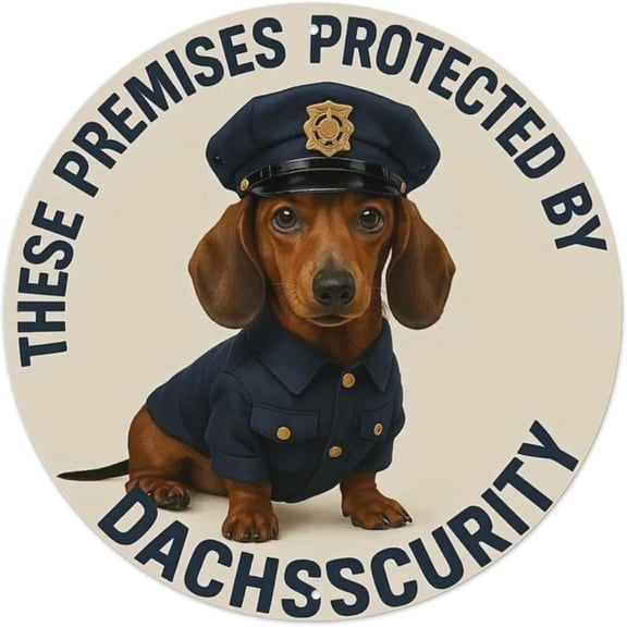 These Premises Protected by Dachshund Security Funny Tin Sign Vintage Round Metal Sign Indoor/Outdoor Wall Decor Metal Poster 8x8 Inch