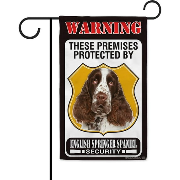 These Premises Protected by English Springer Spaniel Garden Flag Dog Warning Sign Banner for Outdoor Yard Farmhouse 12.5X18 Inch Double Side