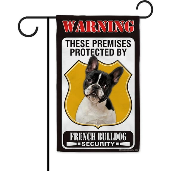 These Premises Protected by French Bulldog Garden Flag Dog Warning Decor Yard Flag Sign Banner for Outdoor Farmhouse 12.5X18 Inch Double Side