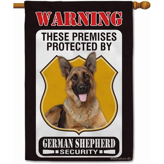 These Premises Protected by German Shepherd House Flag Dog Warning Welcome Yard Flag Sign Banner for Outside Farmhouse 28X40 Inch Double Side