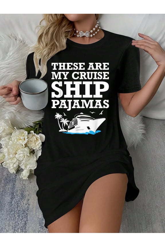 These are My Cruise Ship Pajamas Funny Cruise Family Summer T-Shirt Dress Summer Vacation Dress Casual Resort Wear