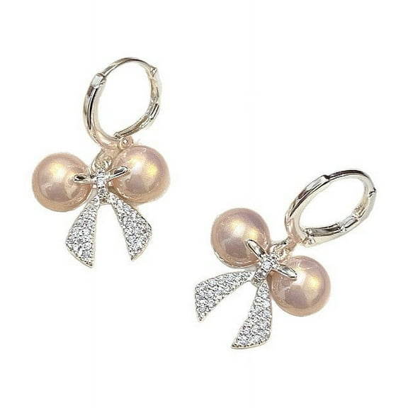 These elegant and stylish earrings, adorned with a zircon bow and pearls, are delicate and lightweight, perfect for everyday wear.