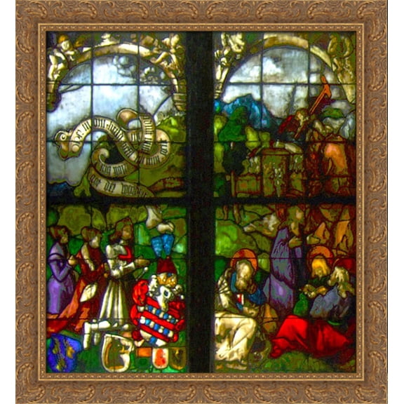These stained glass windows from the western side of the Blumeneck Family Chapel 28x32 Large Gold Ornate Wood Framed Canvas Art by Hans Baldung