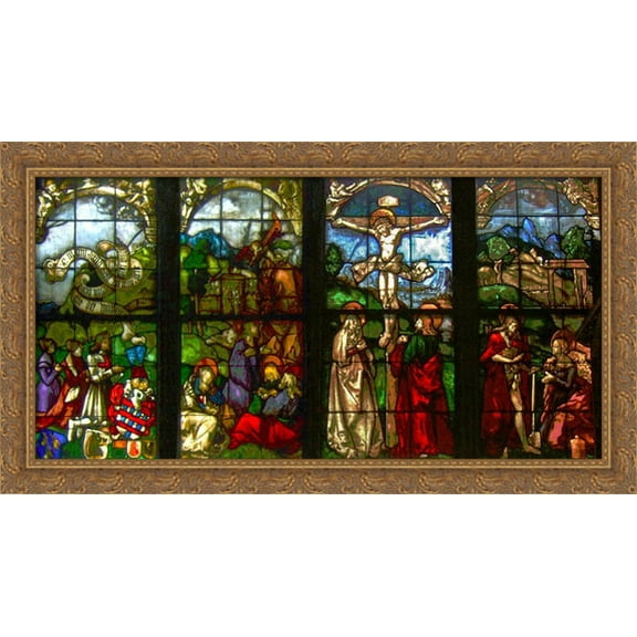 These stained glass windows in the Blumeneck Family Chapel 40x22 Large Gold Ornate Wood Framed Canvas Art by Hans Baldung