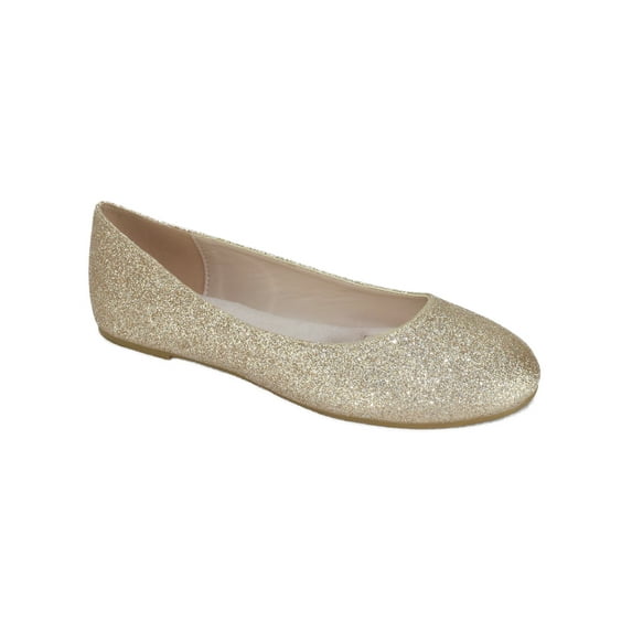 Thesis-H Formal Shoes Brand City Classified Women Ballet Flats Basic Slip On Round Toe Champagne Gold Glitter 8.5
