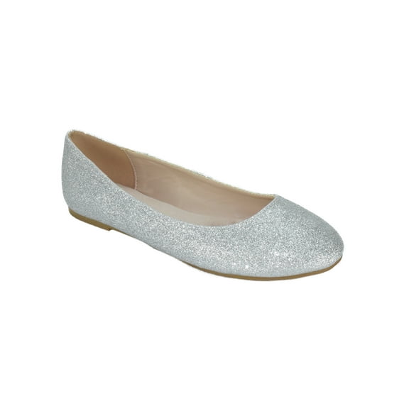 Thesis-H Formal Shoes Brand City Classified Women Ballet Flats Basic Slip On Round Toe Silver Glitter 7