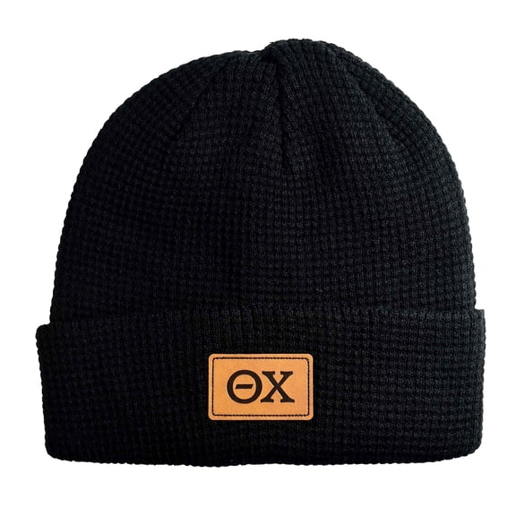 Theta Chi Fraternity Hat, Black Winter Beanie Hat with Greek Letters Patch