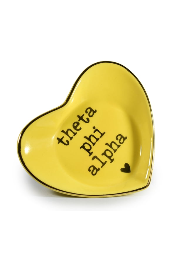 Theta Phi Alpha Jewelry Dish - Heart-Shaped High-gloss finish Ceramic tray with Gold Detailing, Multi-Function Ceramic Ring Dish for Home or Office, Ideal for Jewelry and Keys