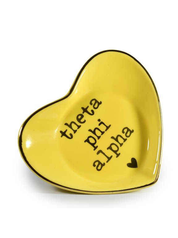 Theta Phi Alpha Jewelry Dish - Heart-Shaped High-gloss finish Ceramic tray with Gold Detailing, Multi-Function Ceramic Ring Dish for Home or Office, Ideal for Jewelry and Keys
