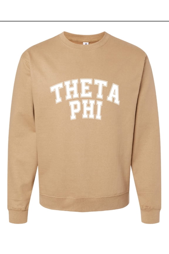 Theta Phi Alpha Sweatshirt, Crewneck Sweatshirt with Varsity Greek Letters Design, Sorority Brand Colors - Size Medium