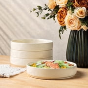 Theterra 7.5 Ceramic Pasta Bowls, Salad Bowls Set of 4, Stoneware Serving Bowls for Fruits, Noodle, Dinner, House-warming Wedding Present, Beige