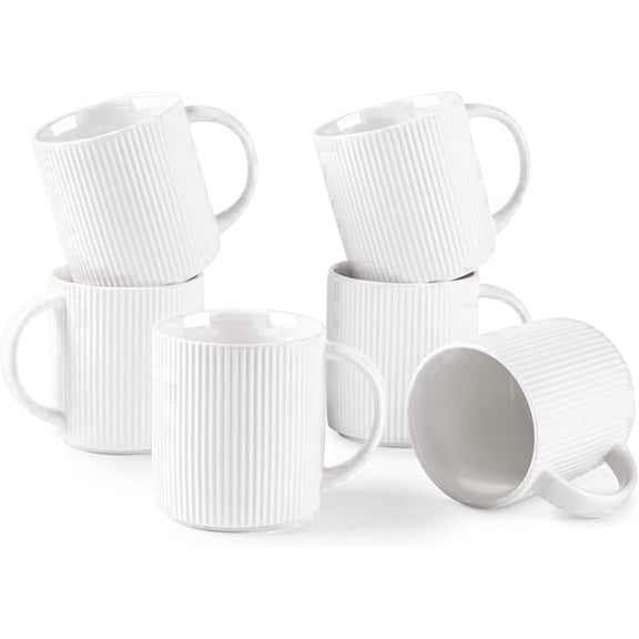 Theterra Ceramic Coffee Mugs Set of 6, 14.2oz Handmade Coffee Cups with Handle for Latte, Tea, Milk, Beer, Hot Cocoa, Bright White