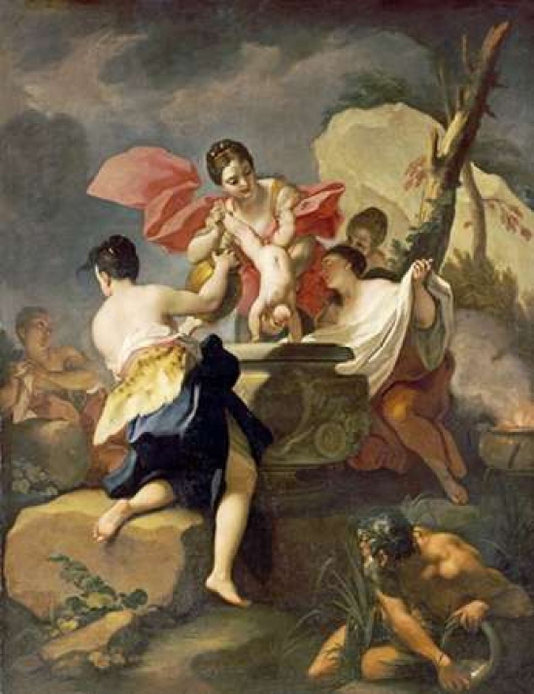 Thetis Dipping The Infant Achilles Into Water From The Styx Canvas Art - Antonio Balestra (22 x 28)