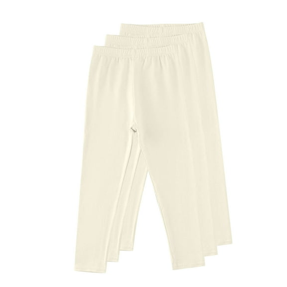 Thetops 100% Cotton Little Girls' Leggings 3-Pack - Soft Breathable Stretchy, Elastic Waist Slim-Fit Yellow Leggings, Size 5-6T for Daily Wear/School/Playdates