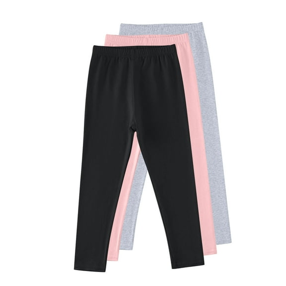 Thetops 3-Pack Tod-dler Girls' Leggings - 100% Cotton, Black, Size 4-5T, Elastic Wide Waist, Soft Breathable for School/Park, Walmart Exclusive
