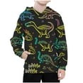 thumbnail image 1 of Thetops Big Boys Dinosaur Hoodie - 9T Black, Neon Dino Print, Kangaroo Pocket, Durable Polyester Easy Care for Kids, 1 of 3