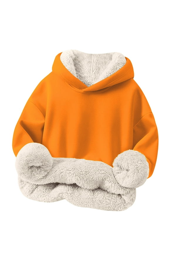 Big Boys Fleece Lined Hoodie 9T - Warm Soft Orange Kids Hooded Sweatshirt for Cool Weather
