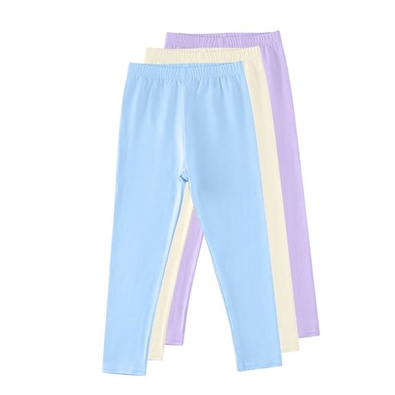 Thetops Big Girls' 100% Cotton Leggings 3 Pack - Purple, 11-12T Size, Elastic Waist, Soft Breathable, Walmart Value Leggings for School & Play