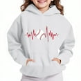 thumbnail image 1 of Thetops Big Girls Baseball Hoodie 11T White - 100% Polyester, Heartbeat Graphic, Kangaroo Pocket, Quick-Drying & Machine-Washable, 1 of 4
