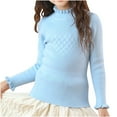 thumbnail image 1 of Thetops Big Girls Flock Sweater 9-10T Light Blue, Ruffled Mock Neck & Cuffs, Diamond Knit, Soft Warm for Daily/Casual Wear, 1 of 3