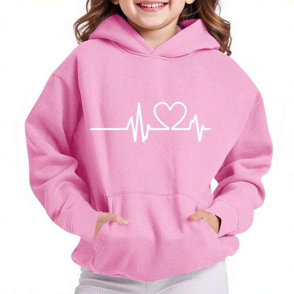 Thetops Big Girls' Hoodie 11T Pink, 100% Polyester, Heart Graphic, Kangaroo Pocket, Machine Washable, Durable Sweatshirt for School & Daily Wear