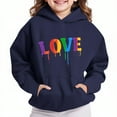 thumbnail image 1 of Thetops Big Girls Hoodie 9T, Navy - Rainbow LOVE Graphic, Kangaroo Pocket, Durable Easy Care, 1 of 4