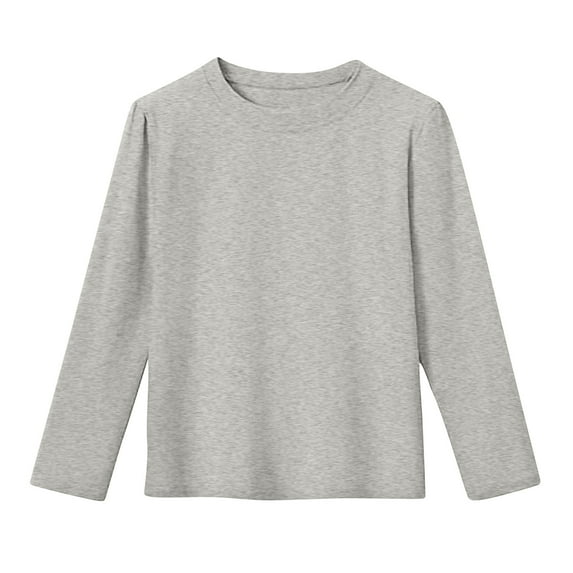 Thetops Big Girls Long Sleeve T-Shirt - 100% Cotton, Gray, 9T, Soft Breathable, Durable for Daily Casual & Outings