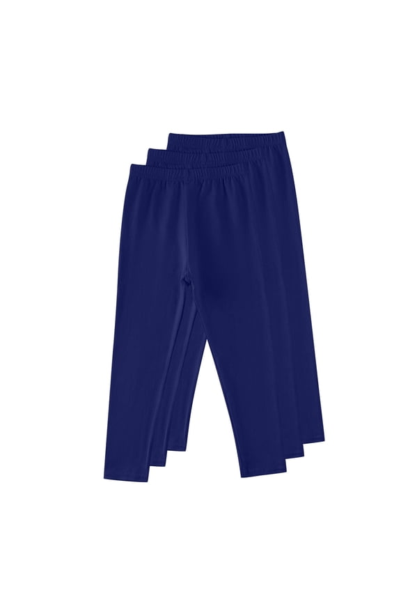 Big Girls Navy Leggings 3-Pack - 11-12T, 100% Cotton Soft Breathable Seamless, Stretchy for School/Outdoor Play/Daily Wear, Kids' Leggings to Match T-Shirts/Dresses